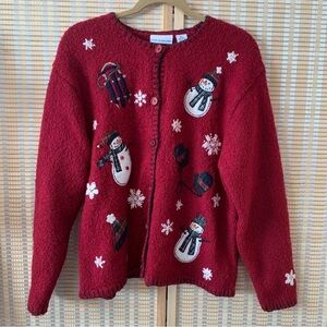 Croft & Barrow Christmas Snowman Cardigan Sweater Silk Wool Blend XL